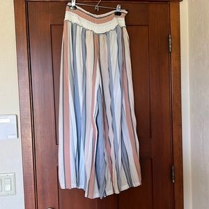 Ocean Drive Pink/Blue/White Flowy Wide Leg Striped Pants, size Large.